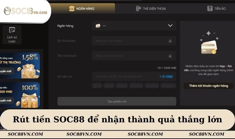 Rút tiền SOC88 để nhận thành quả thắng lớn